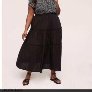 NWT Lane Bryant Black Tiered Midi Skirt 1X elastic waist pockets 100% cotton